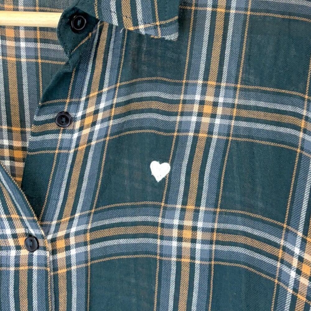 SUNDRY Evereve Heart Plaid Tunic Shirt Button Up Long Sleeve Hi Low Green 1 S - Picture 4 of 9